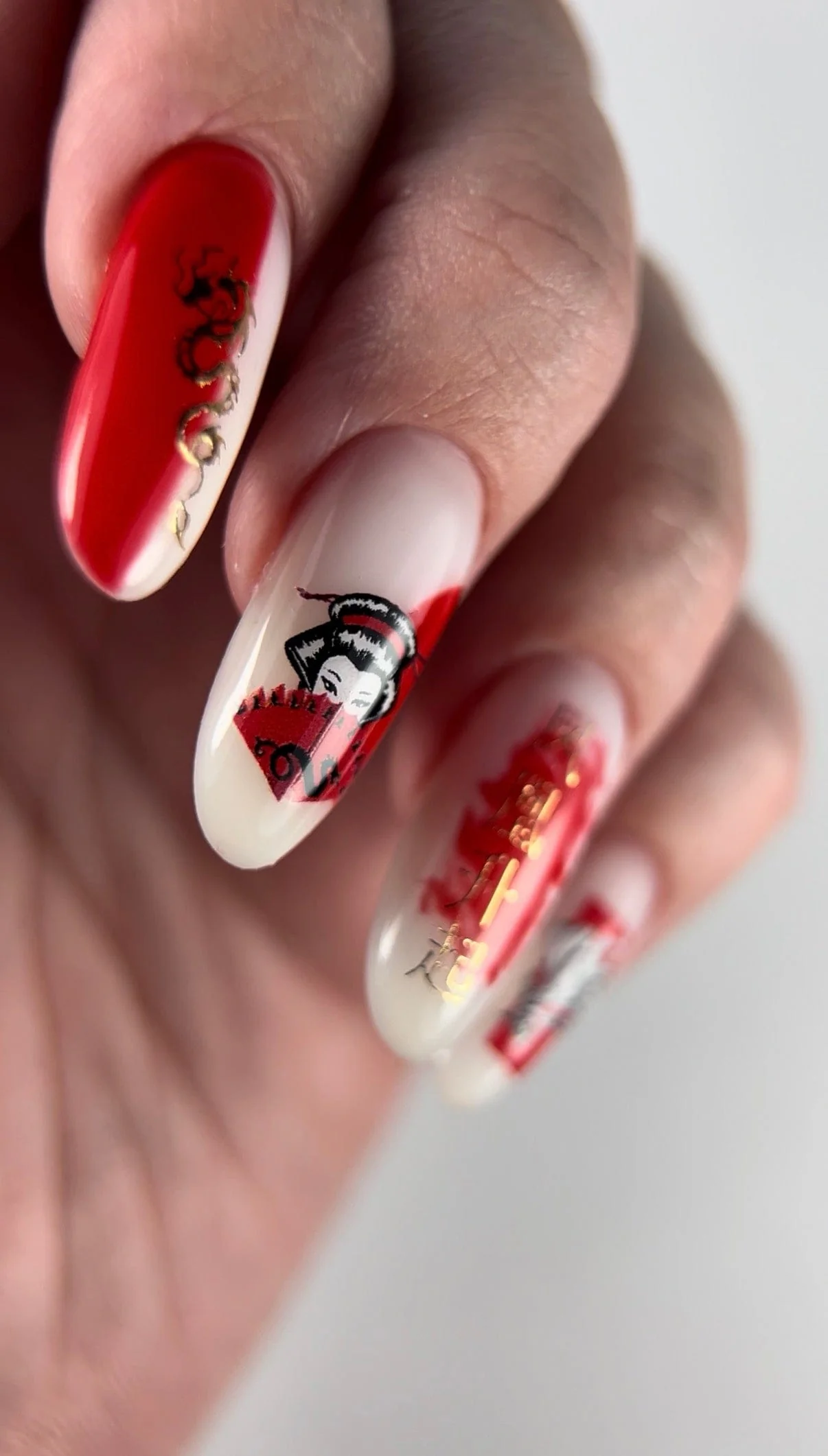Gold Foil Nail Water Decal / Geisha / Lotus Flower / Japanese Symbols - Image 3