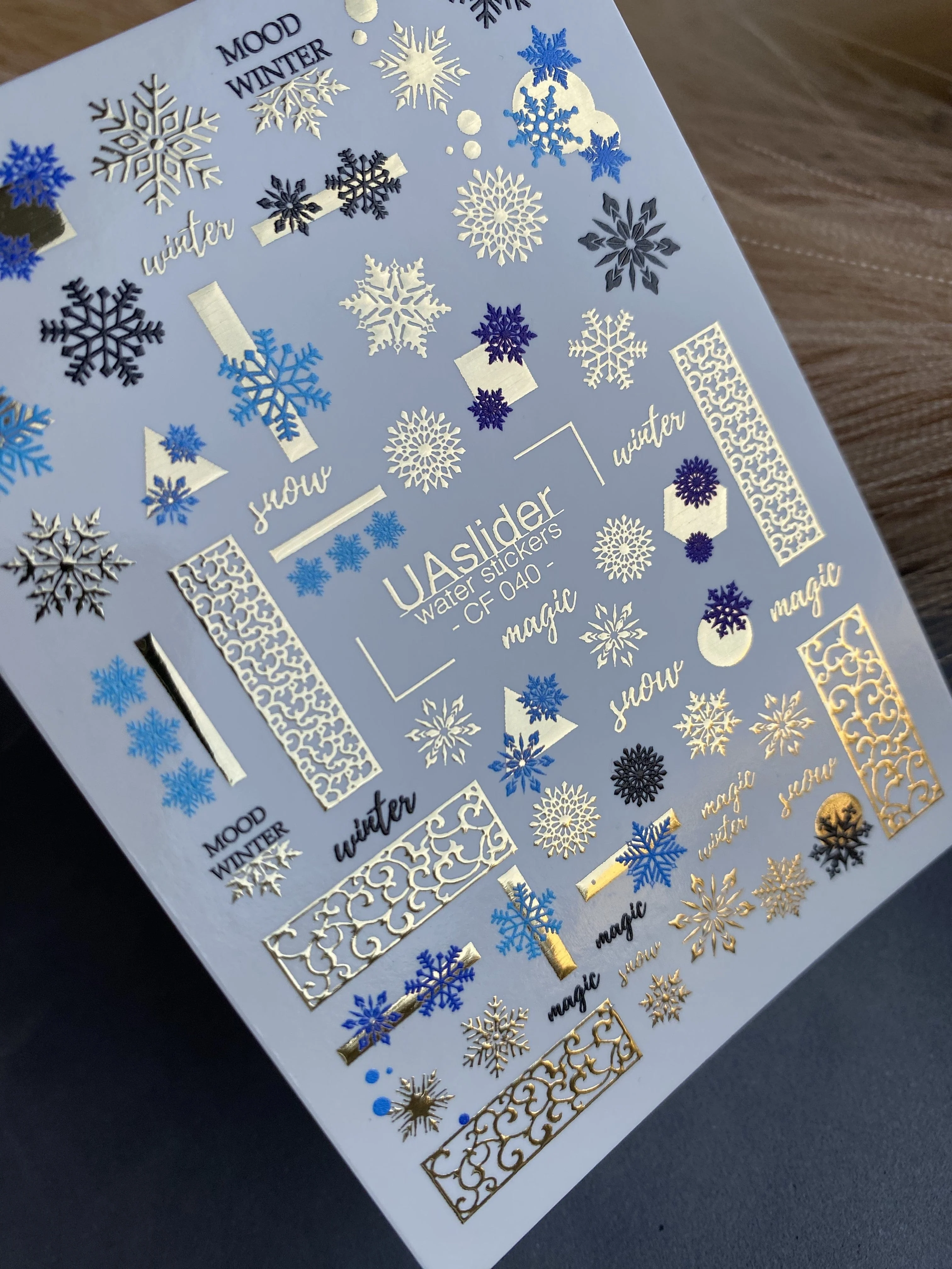 CF-040 Winter Magic Gold And Blue Snowflake Water Decals - Image 3