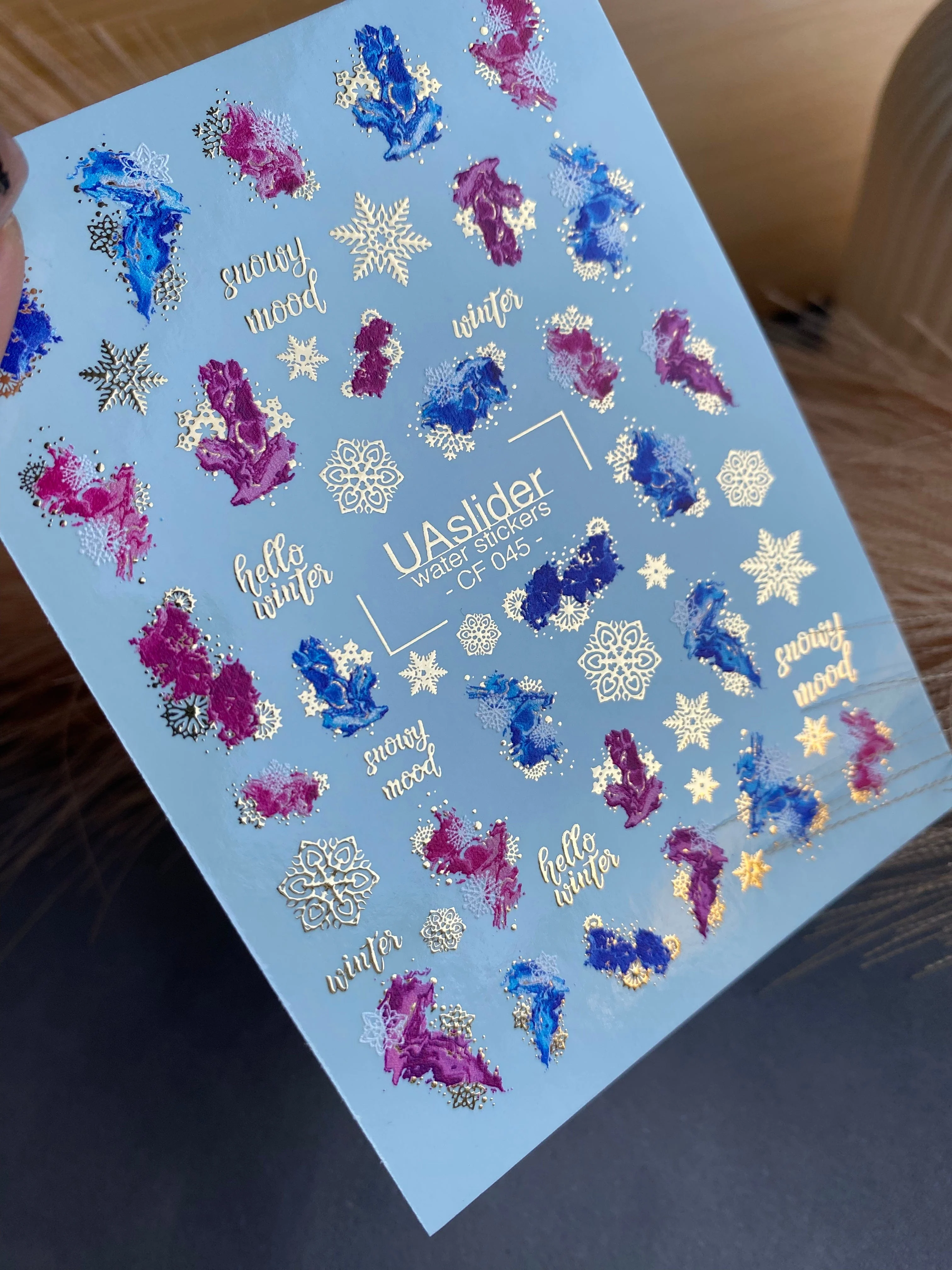 CF-045 Winter Nail Water Decals Abstract Splashes Snowflakes Gold Foil holiday nails winter nails chrome snowflake nails - Image 2