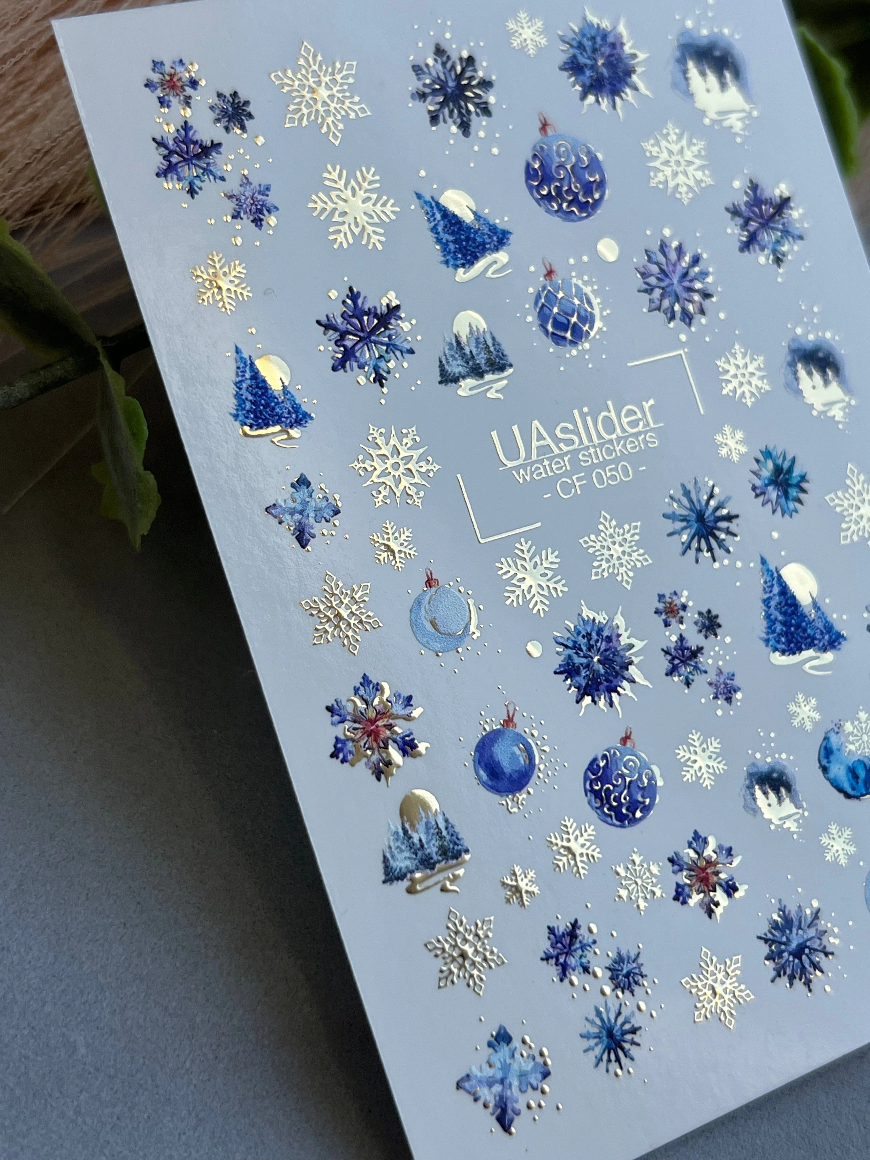 CF-050 Blue Snowflake & Ornament Christmas Water Decals, Winter Night Nail Art - Image 2