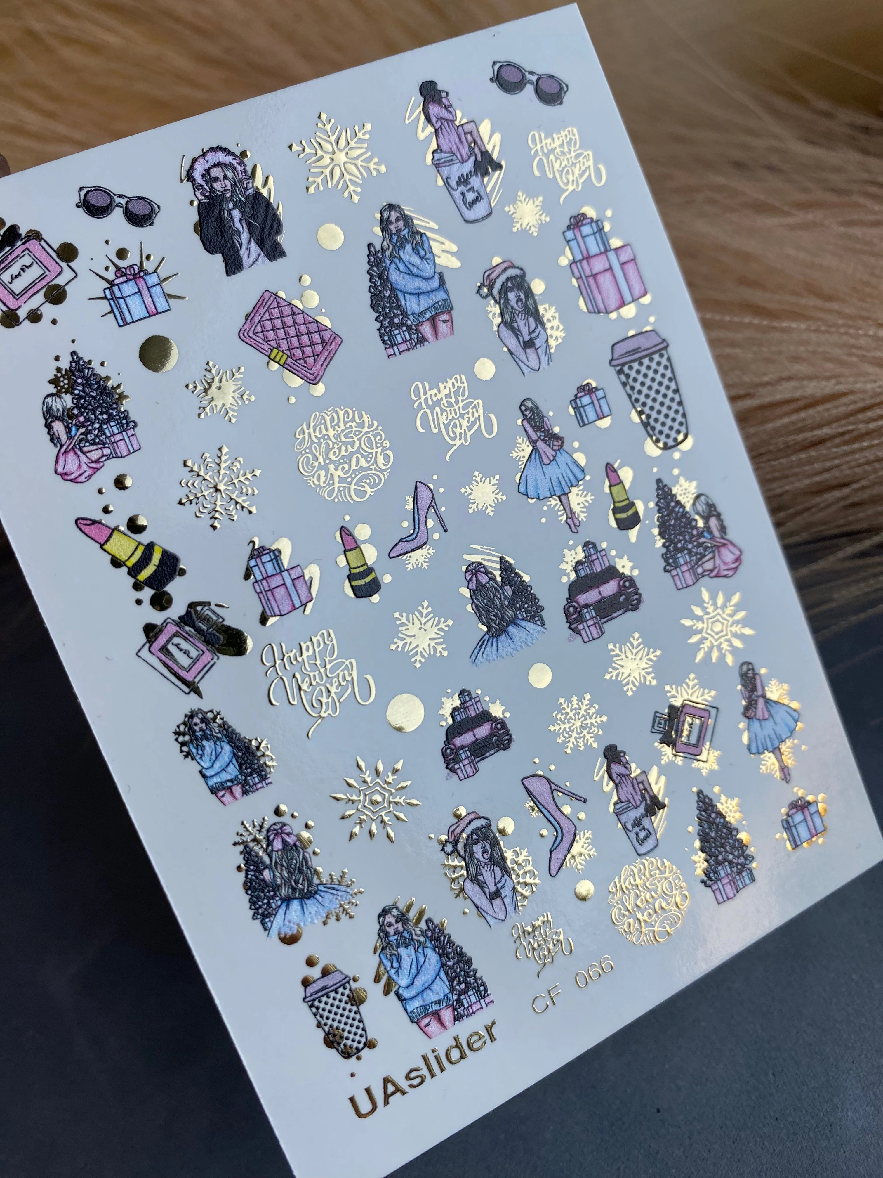CF-066 New Year Fashion Nail Water Decals gifts perfume coffee cups gold snowflakes holiday nails winter nails - Image 2