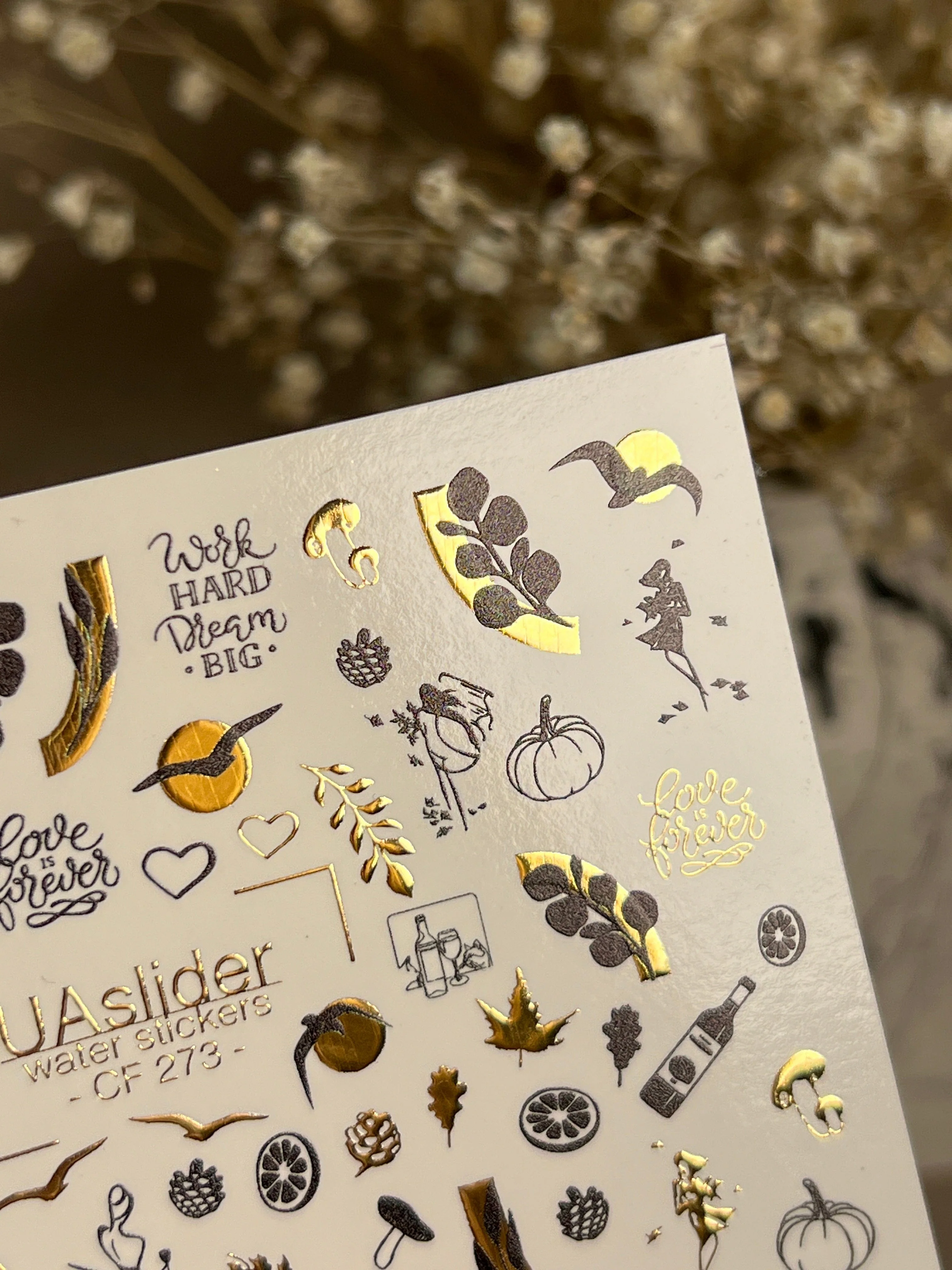 CF-273 Nail Water Decal Gold FOIL/ Autumn/ Pumpkins/ Thanksgiving/ Leaves/Citrus/ Black & Gold/ Quotes - Image 5