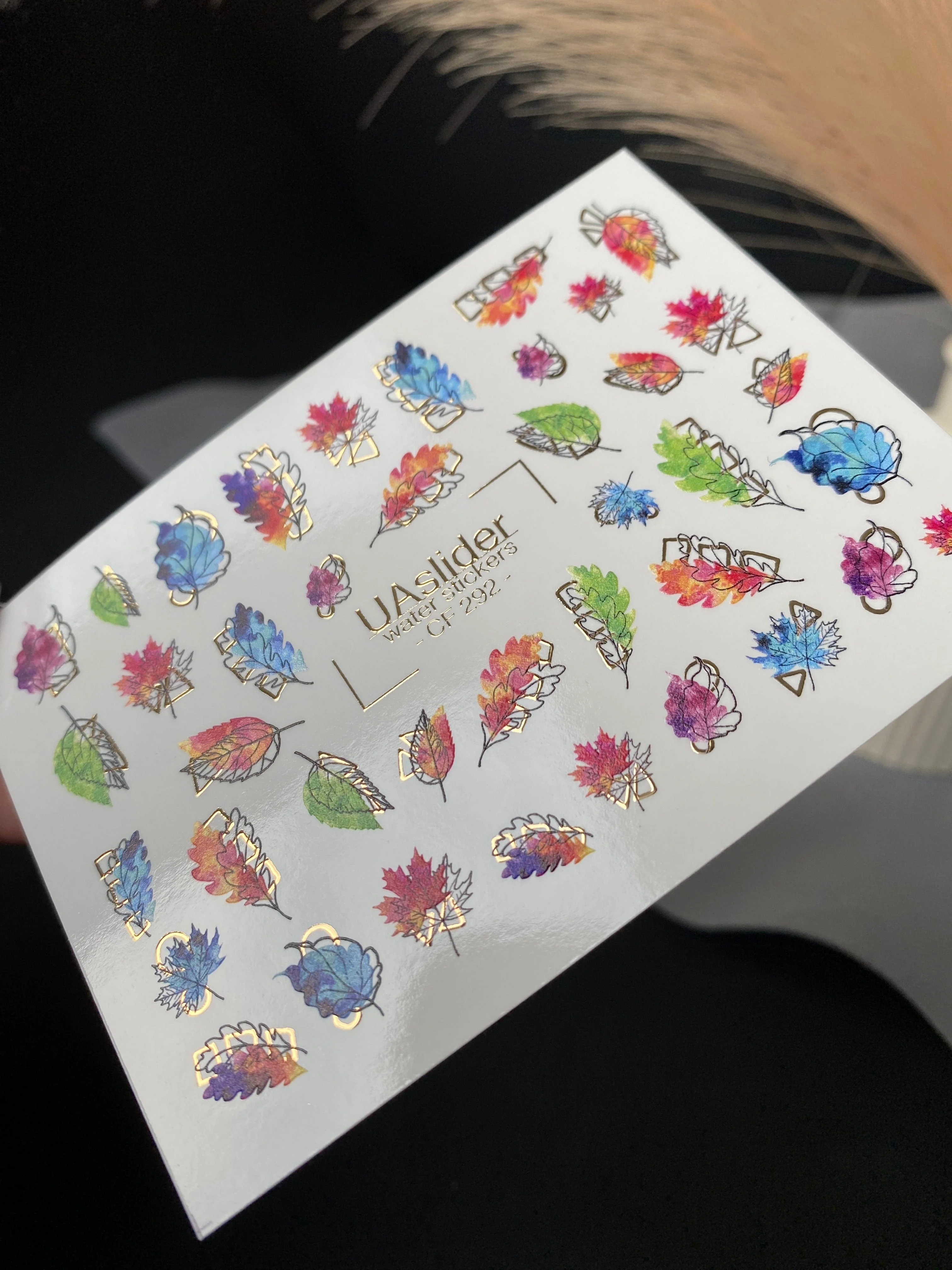 CF-292 Nail Water Decal Gold FOIL/ Multicolor Autumn Leaves / Botanical Nails/ Fall Nails - Image 3