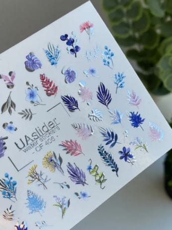 CF-406 Nail Water Decal Silver FOIL/ Foliage/ Leaves/ Pastel Leaves/ Florals & Berries - Image 3