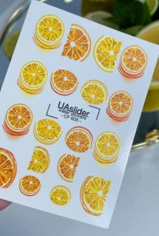 CF-605 Nail Water Decal Gold FOIL/ Citrus Slice/ Lemon/ Orange/ Fruits/ Summer Nails/ Tropical Nails - Image 2
