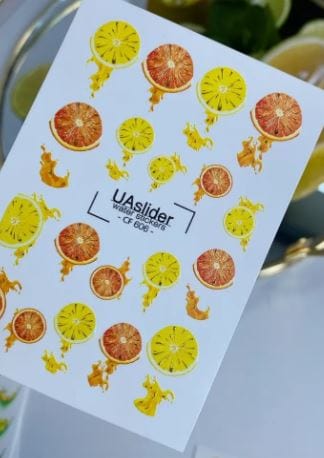 CF-606 Nail Water Decal Gold FOIL/ Lemon Orange /Citrus Slice/ Lemon/ Fruits/ Summer Nails/ Tropical Nails - Image 2