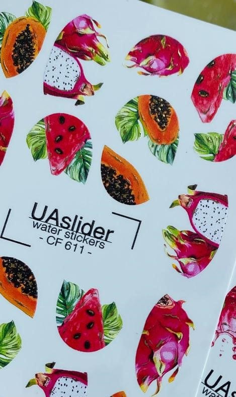 CF-611 Nail Water Decal Gold FOIL/ Exotic Fruits/ Dragon Fruit/ Papaya/ Watermelon Slices/ Tropical Nails - Image 2