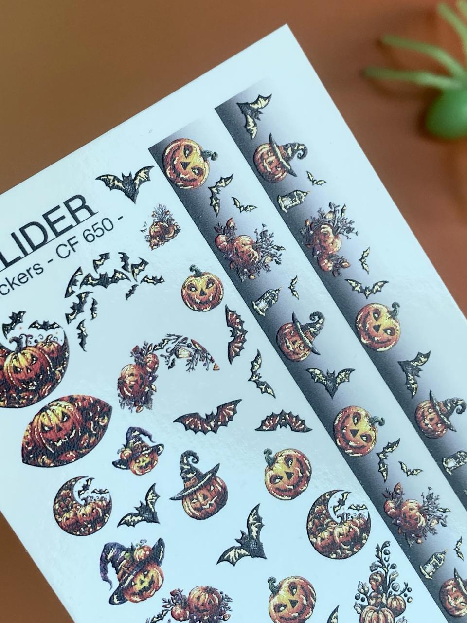 CF-650 Halloween Nail Art Water Decals Ombre French Pumpkin Bats Sliders - Image 2
