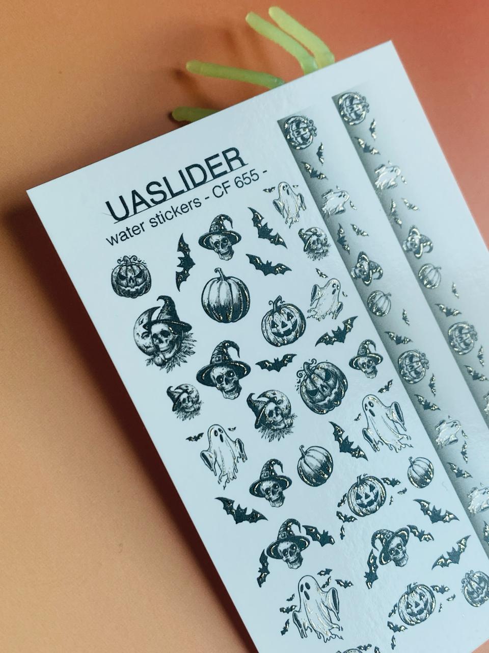 CF-655 Halloween French Tip Nail Art Decals – Ghosts, Pumpkins, Bats & Skulls, Water Transfer - Image 3