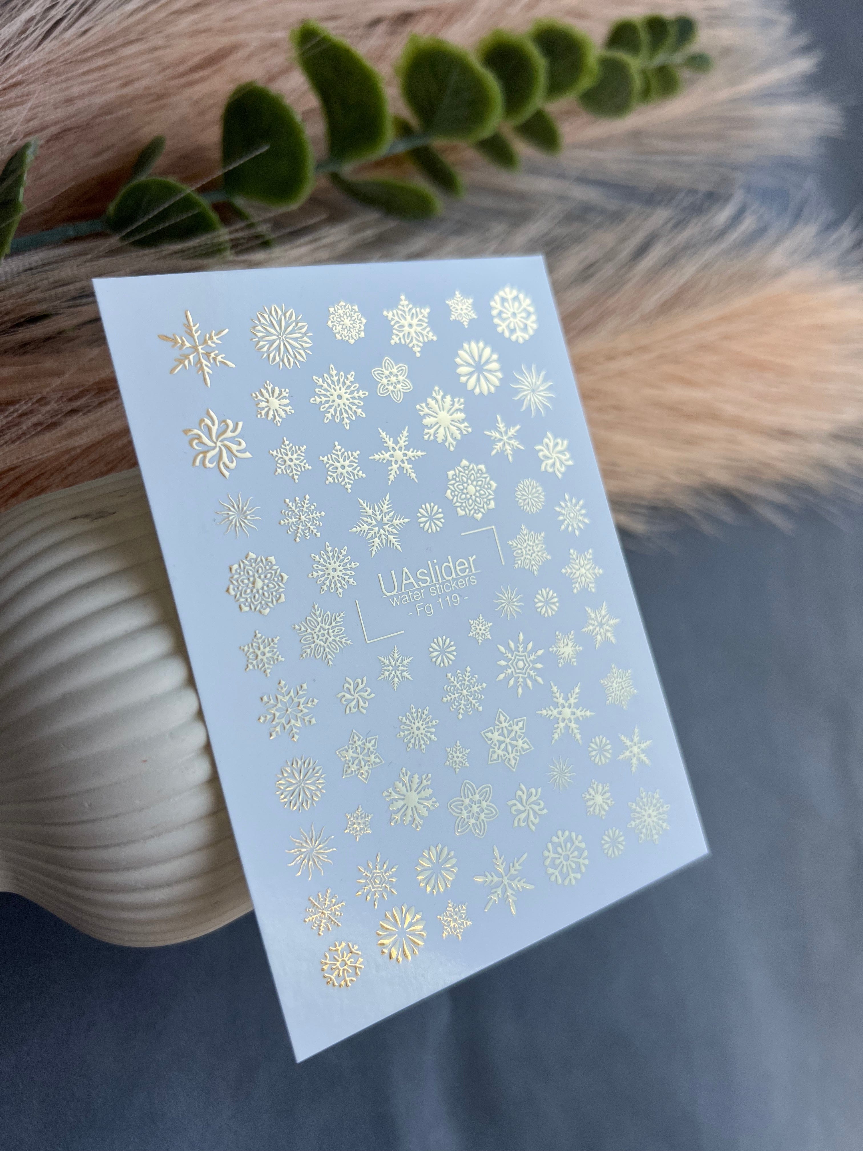 FG-119 Water Slide Nail Decals Gold Foil Snowflakes Winter Magic Holiday Nails - Image 2