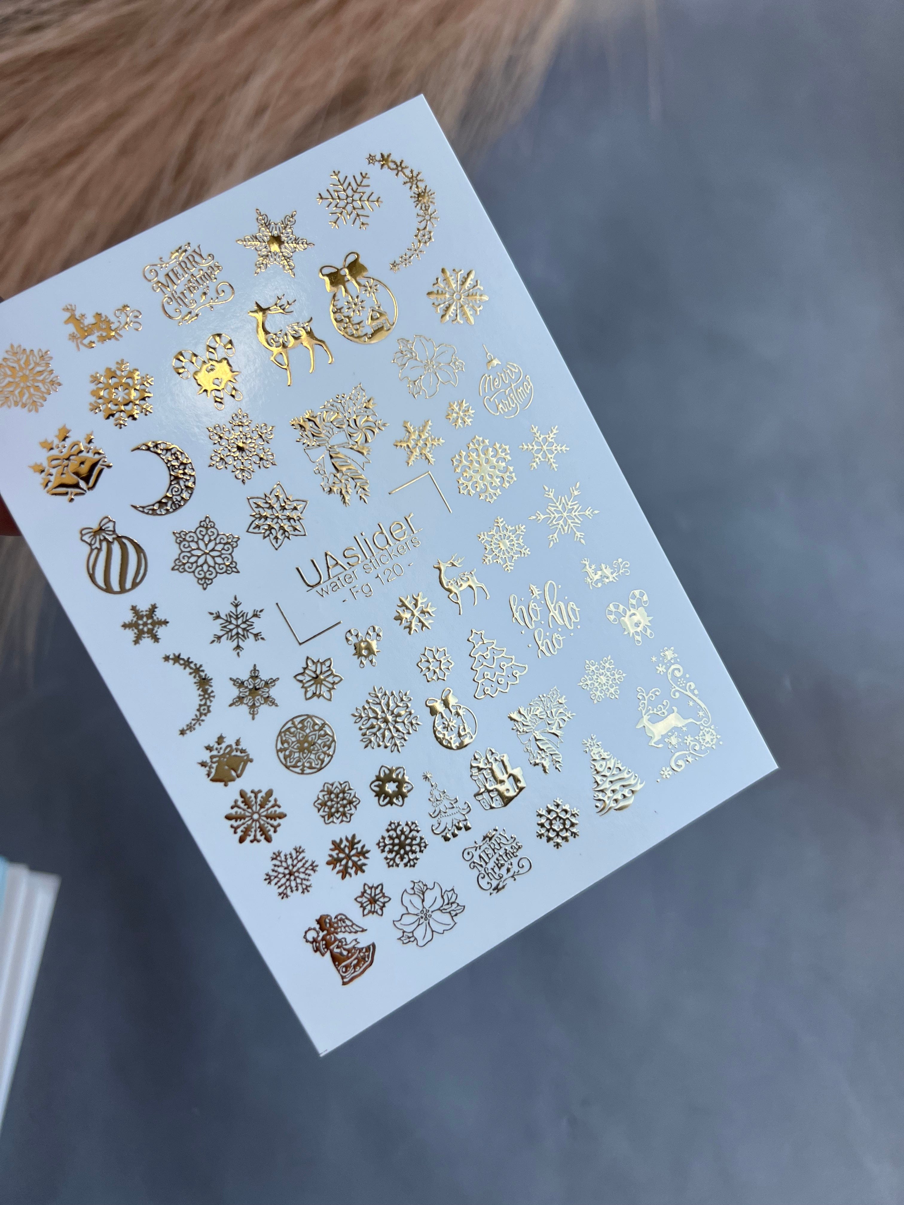 FG-120 Water Slide Nail Decals Christmas Trees and Gold Snowflakes - Image 2
