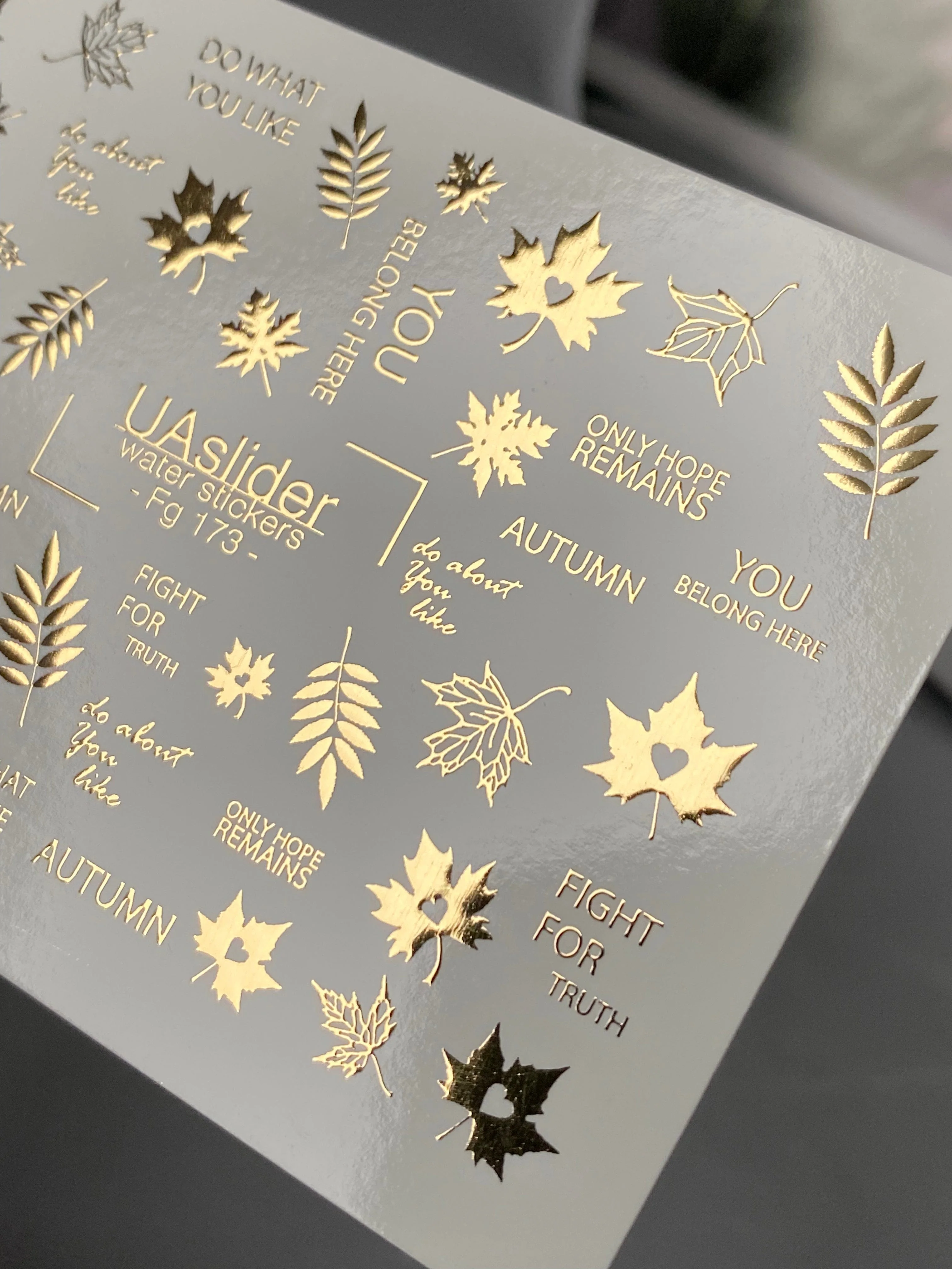 FG-173 Gold Foil Nail Water Decal / Autumn Leaves/ Maple Leaves / Inspiring Phrases / Fall Vibes - Image 2
