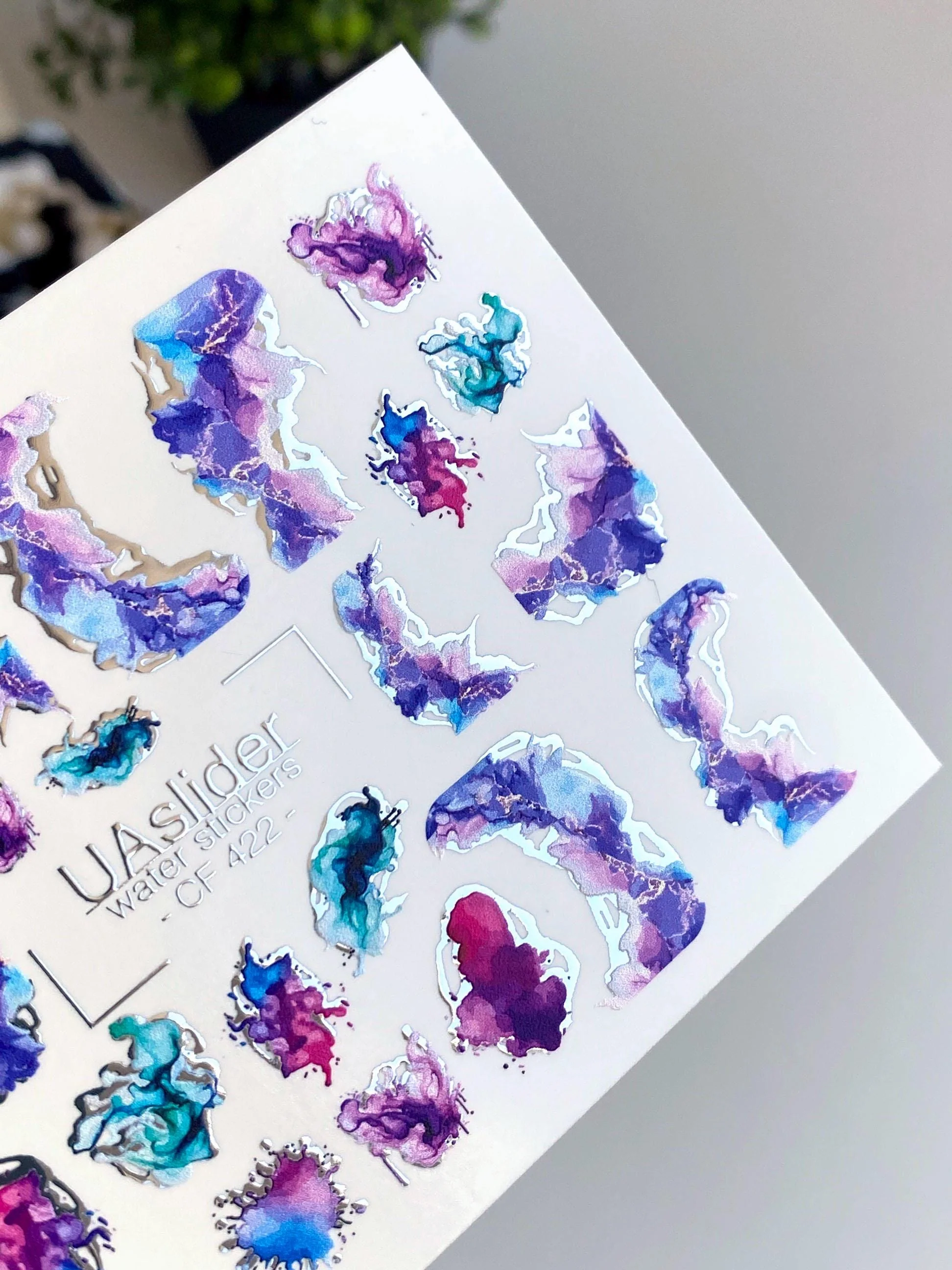 CF-422 Nail Water Decal Gold FOIL/  Marble Effect /Swirls Ripples/Purple & Blue Abstract / Smoke Design/ Water Nail Decals / Waterslide / Nail Waterslide Decals/ Nail Art/ - Image 2