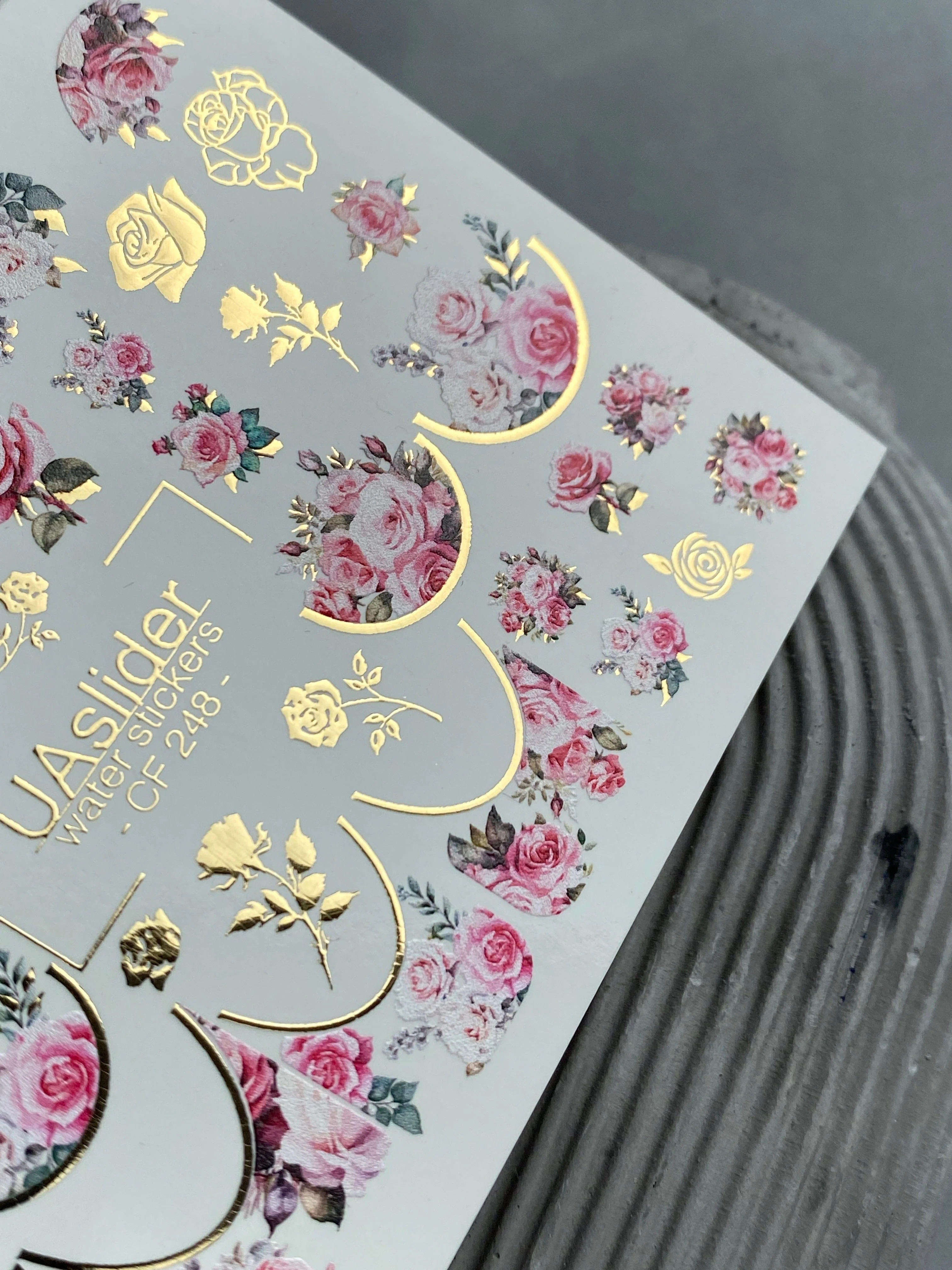 CF-248 Spring Gold Foil Nail Water Decal / Roses / Spring Nails / French Tips/ Romantic Floral Nail Art - Image 3