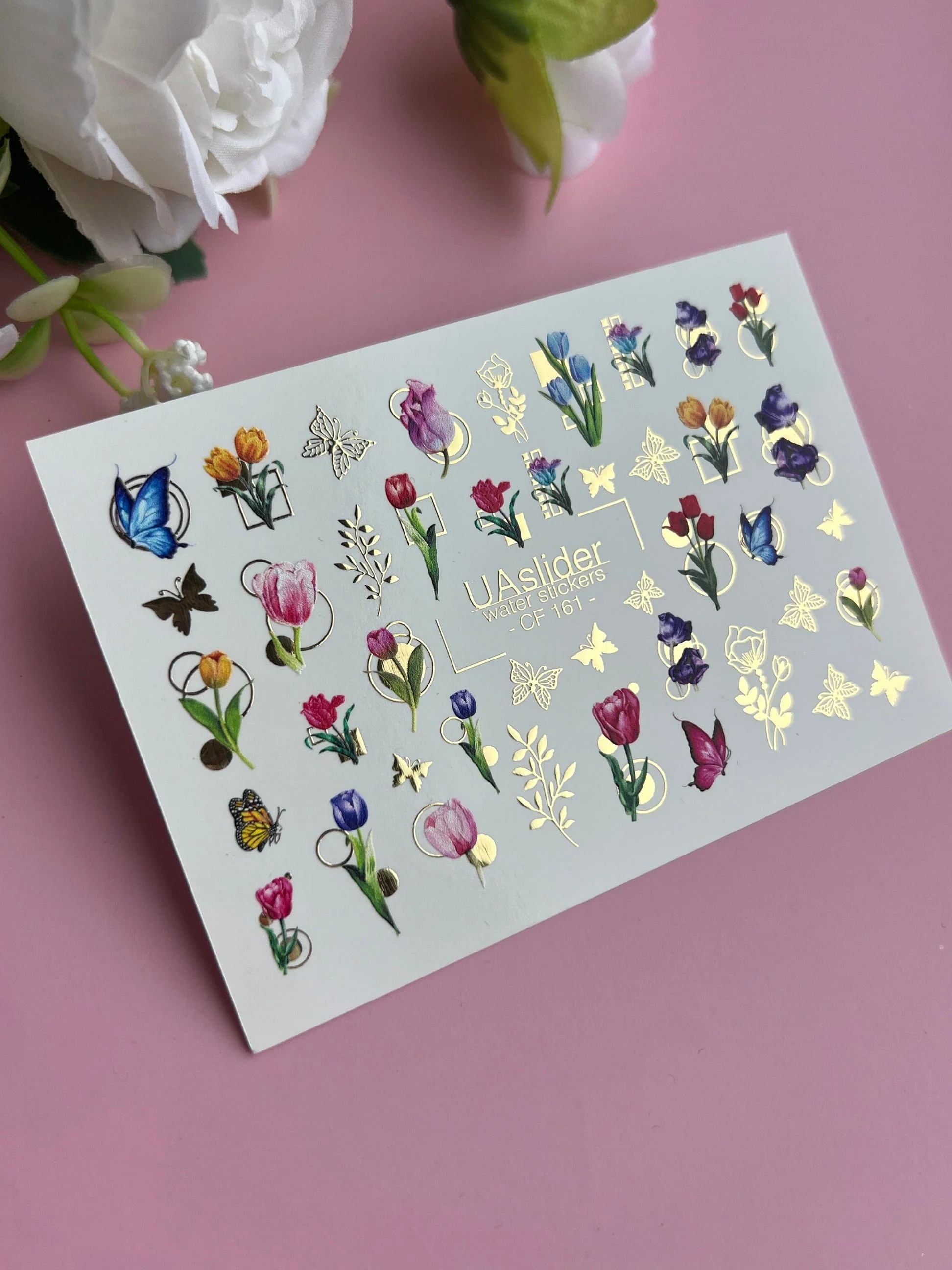 Spring Gold Foil Nail Water Decal / Tulips / Flowers / Spring Nails - Image 3